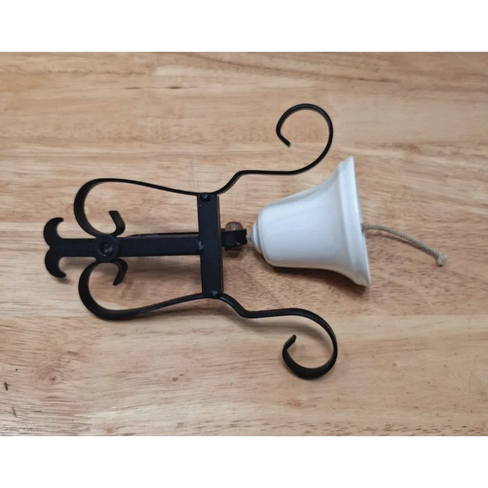 Vintage Wrought Iron And Porcelain Farmhouse Decor Dinner Bell